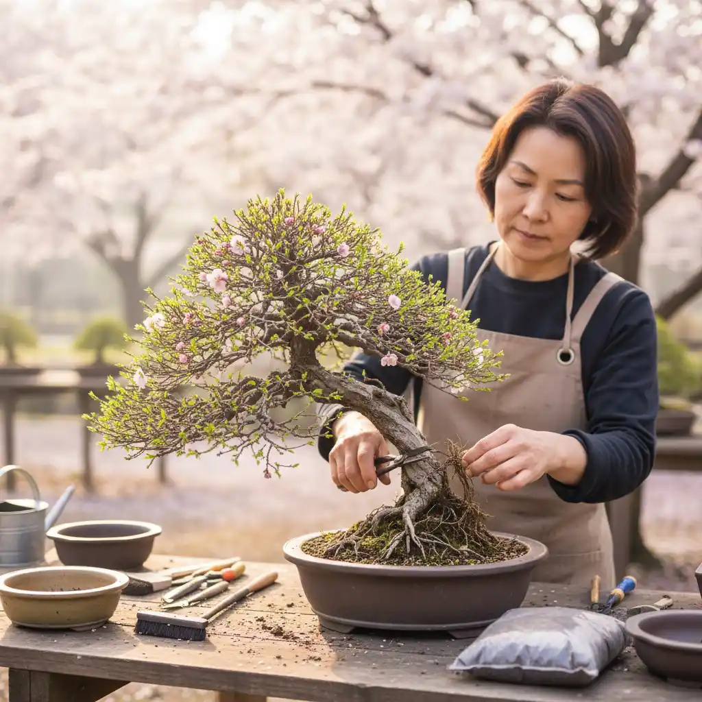 Bonsai Care & Maintenance - A bonsai enthusiast repotting