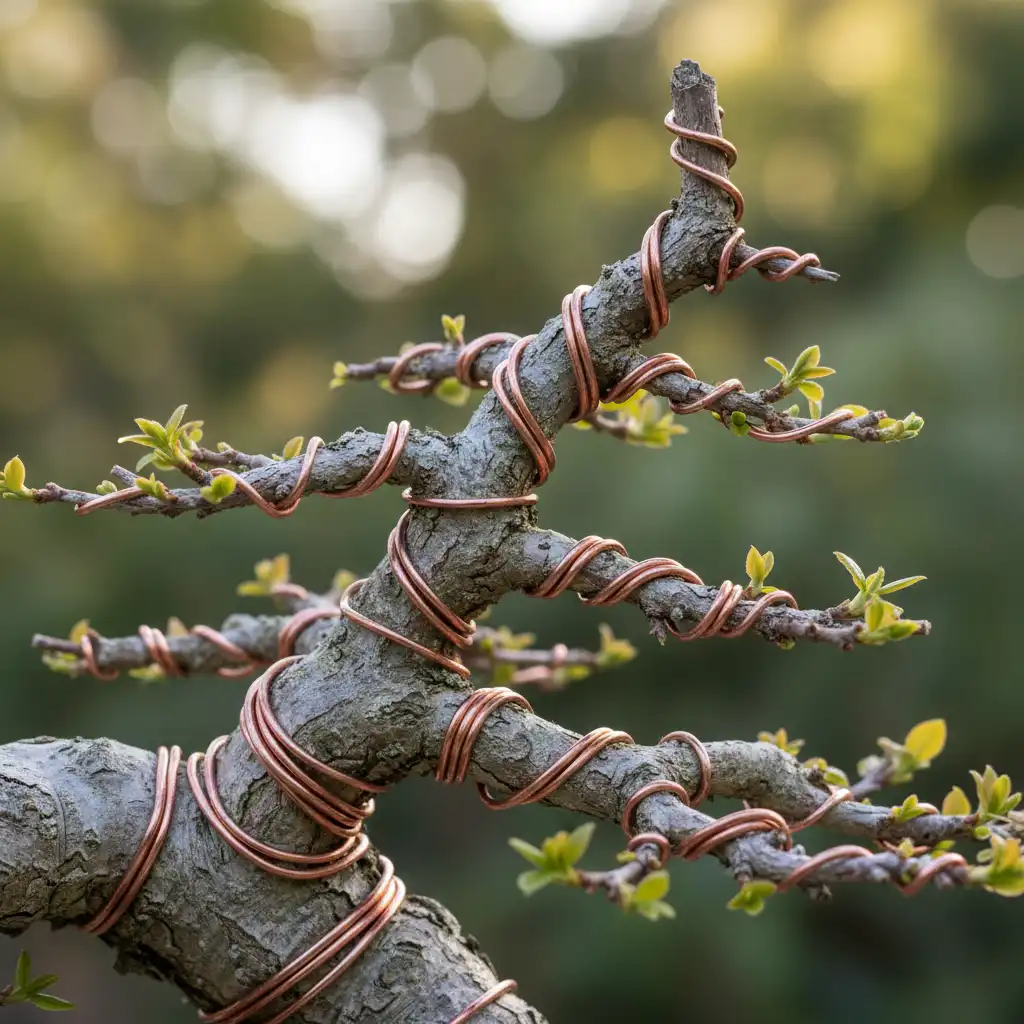 Bonsai Care & Maintenance - A close-up of an intricate wiring