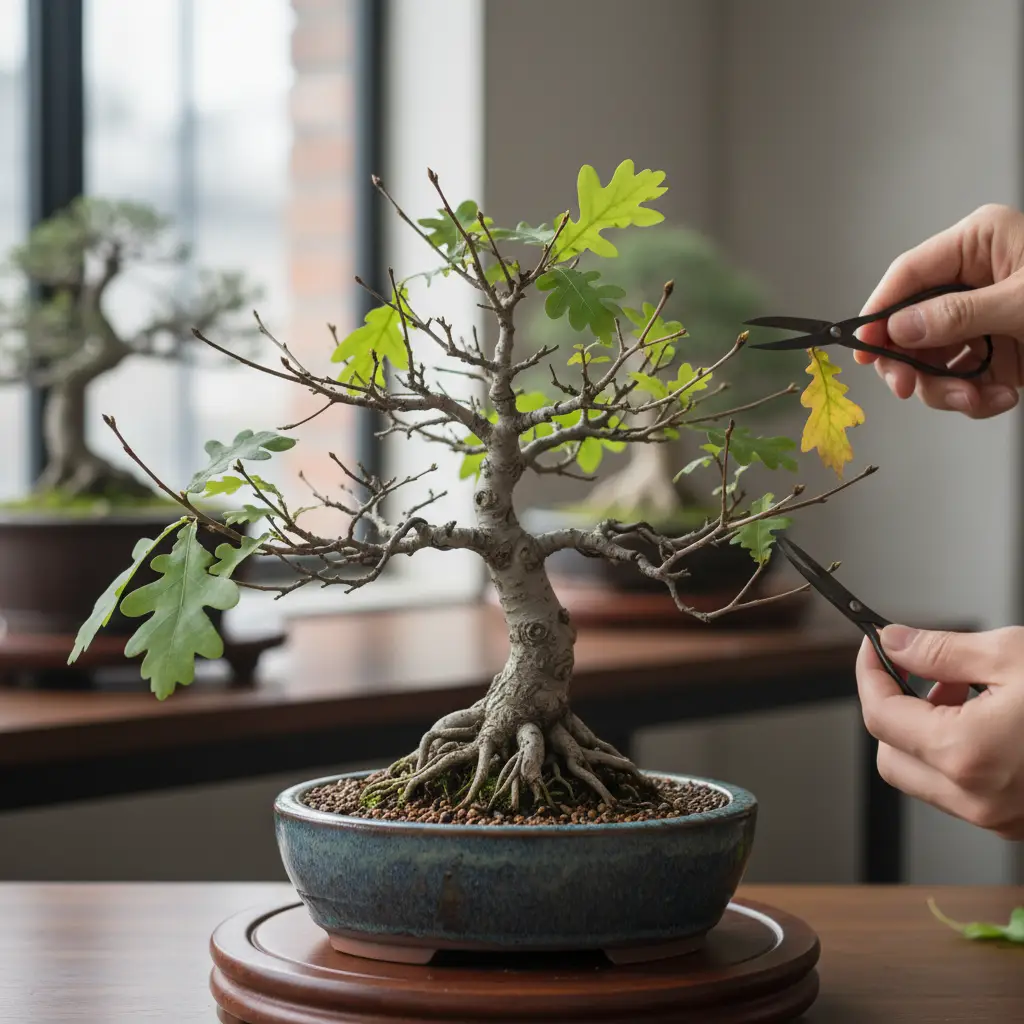 Oak Bonsai Pruning Techniques - An oak bonsai underg