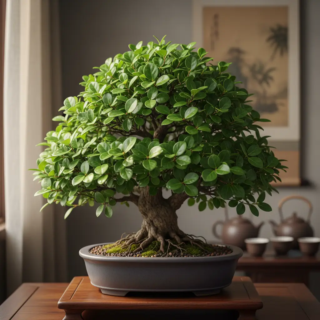 Vibrant, healthy bonsai with lush green leaves