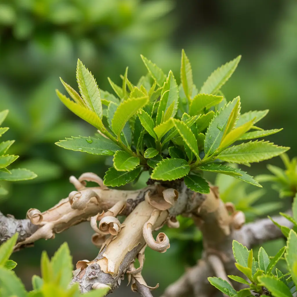 Chinese Elm Bonsai Care - Close-up of small, v