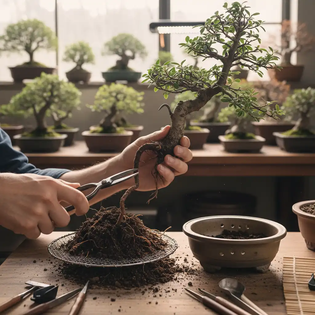 Chinese Elm Bonsai Care - Hands carefully repo