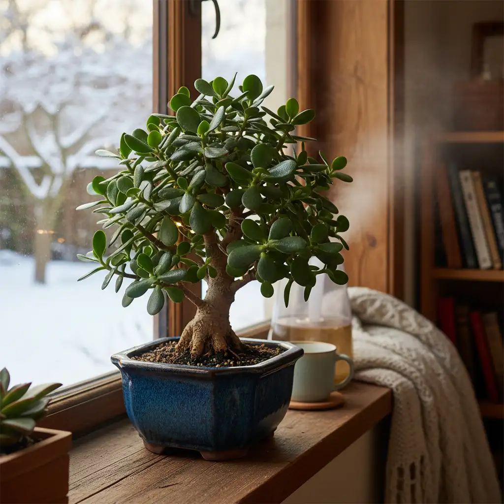 Healthy Jade Bonsai indoors