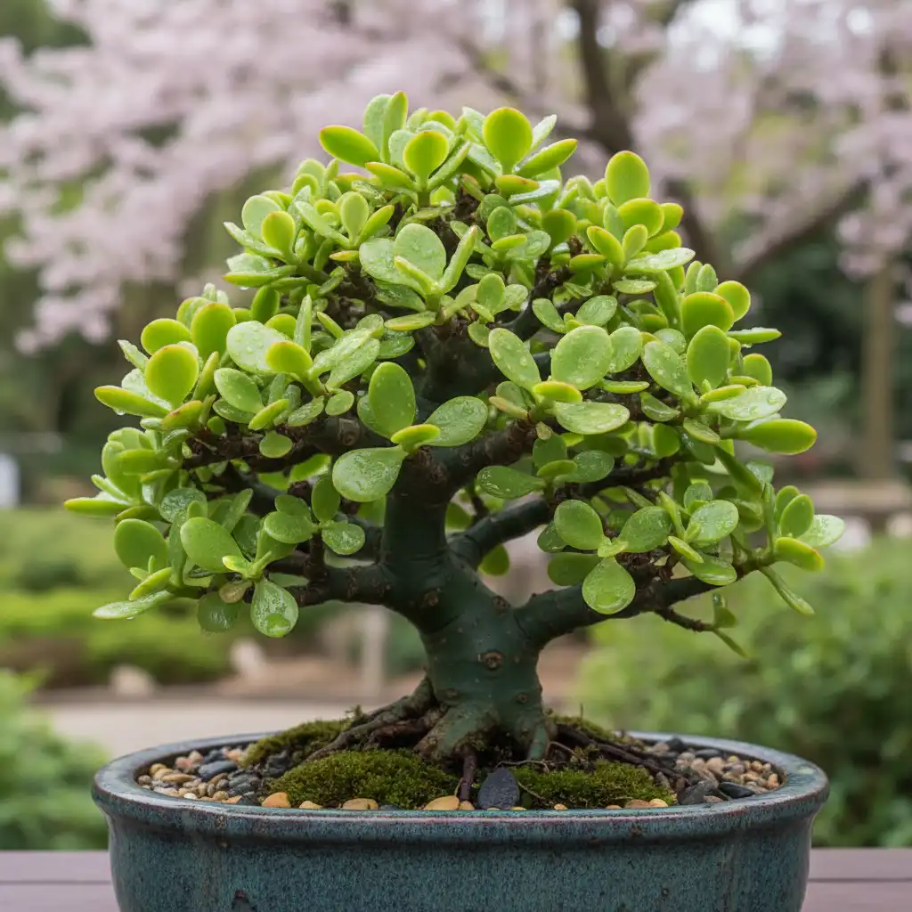 Jade Bonsai with new spring growth