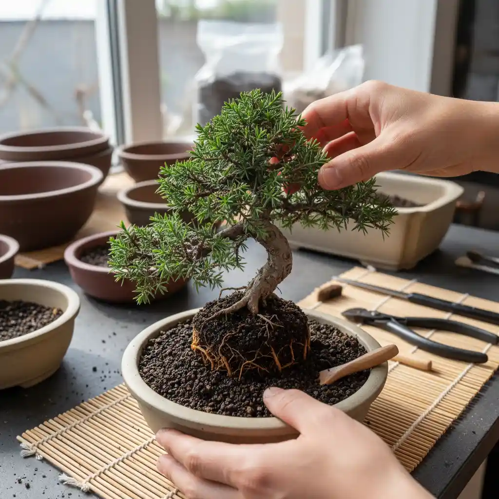 Repotting Your First Bonsai Tree - Bonsai tree being po