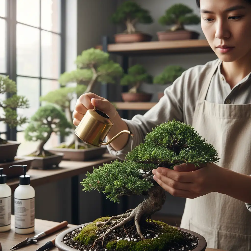 Choosing & Applying Bonsai Fertilizer Brands - Person carefully app