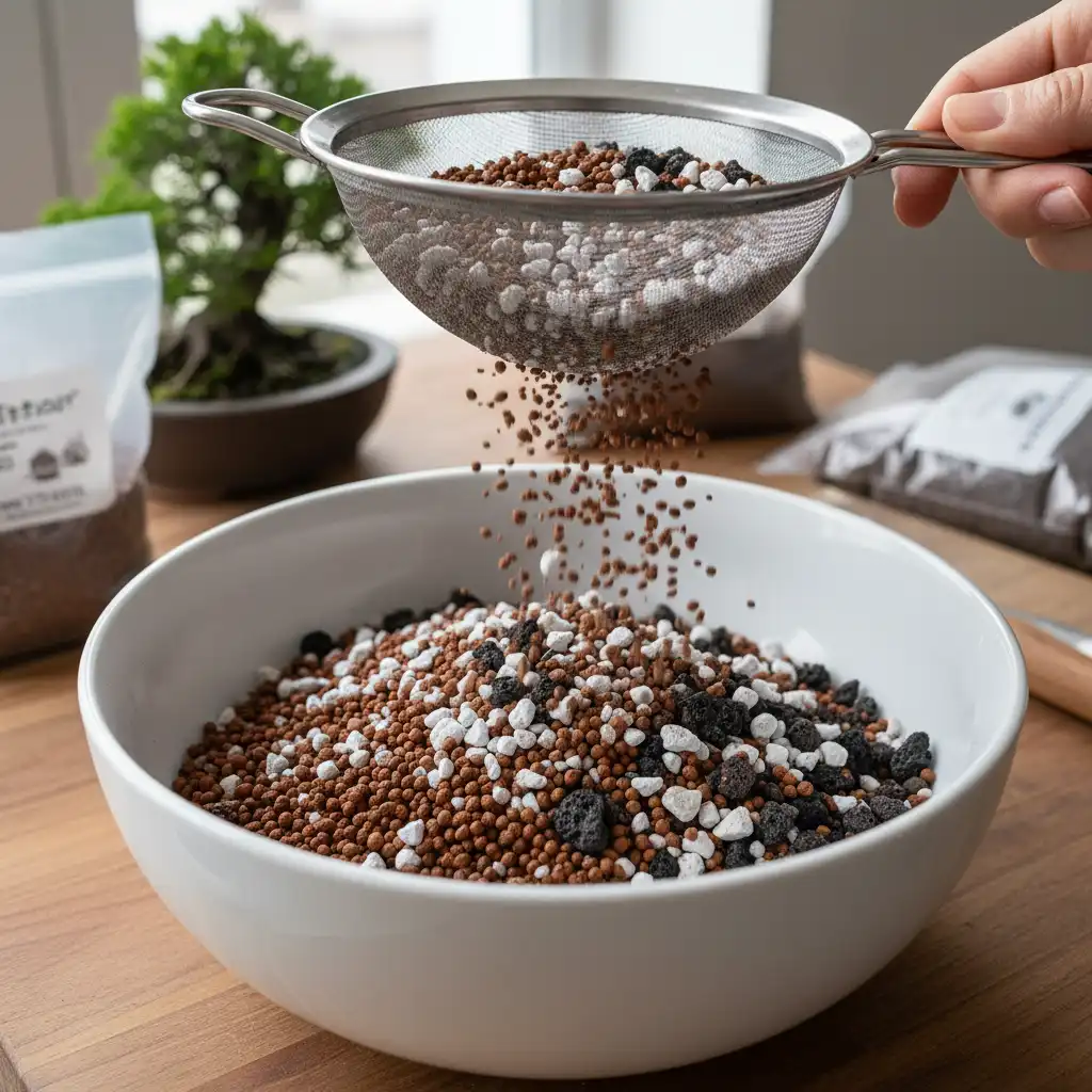 Crafting the Perfect Bonsai Soil Mixes - A hand sifting vario