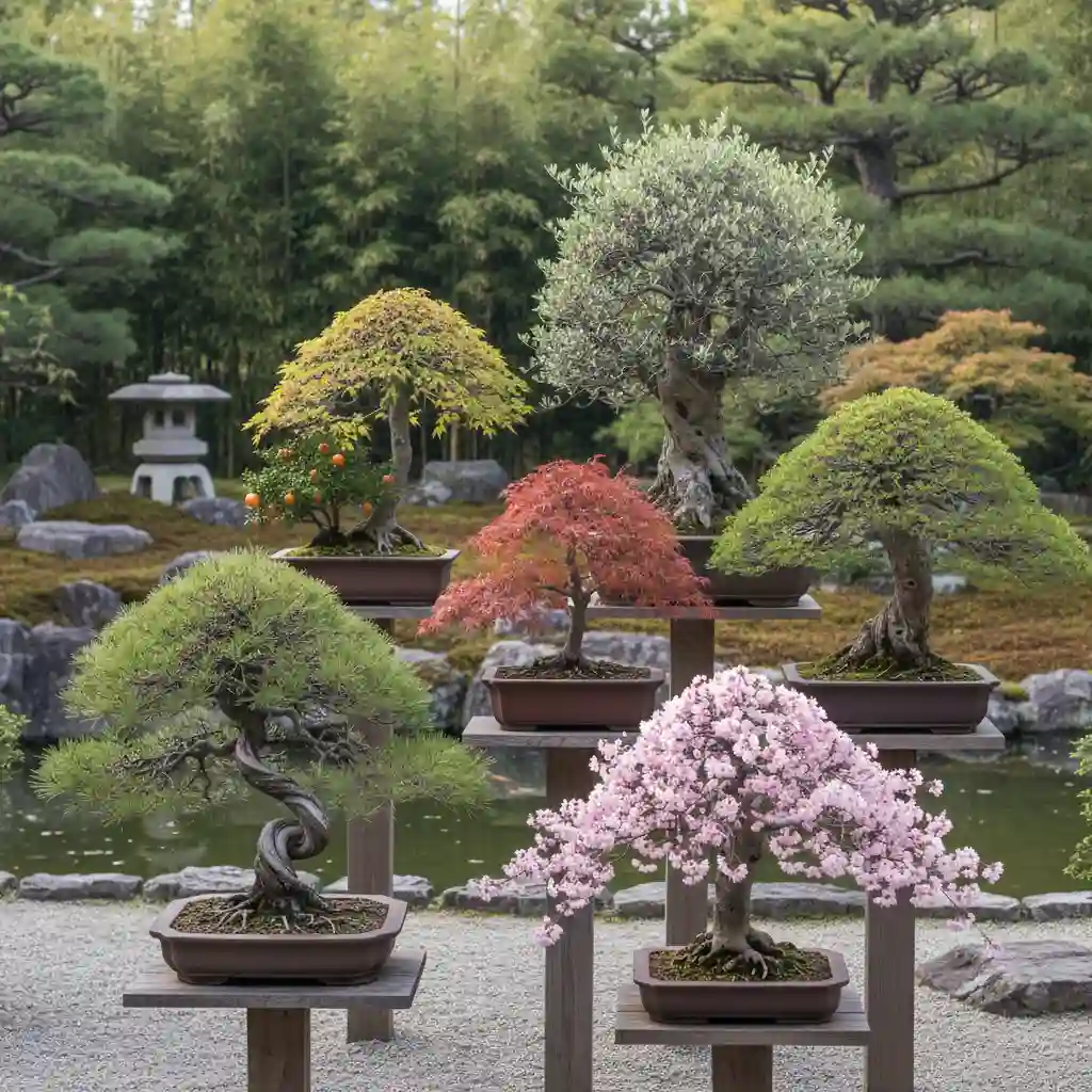 Diverse bonsai species