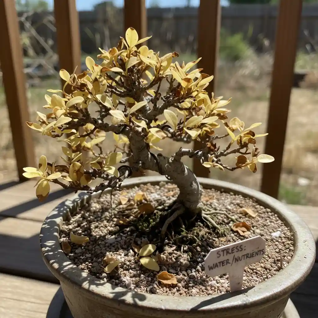 Environmental Stressors Affecting Bonsai Health - Bonsai tree with yel
