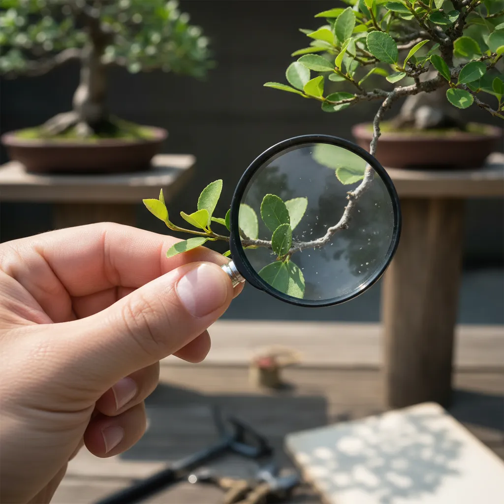 Advanced Bonsai Pest and Disease Management - Close-up of a hand i