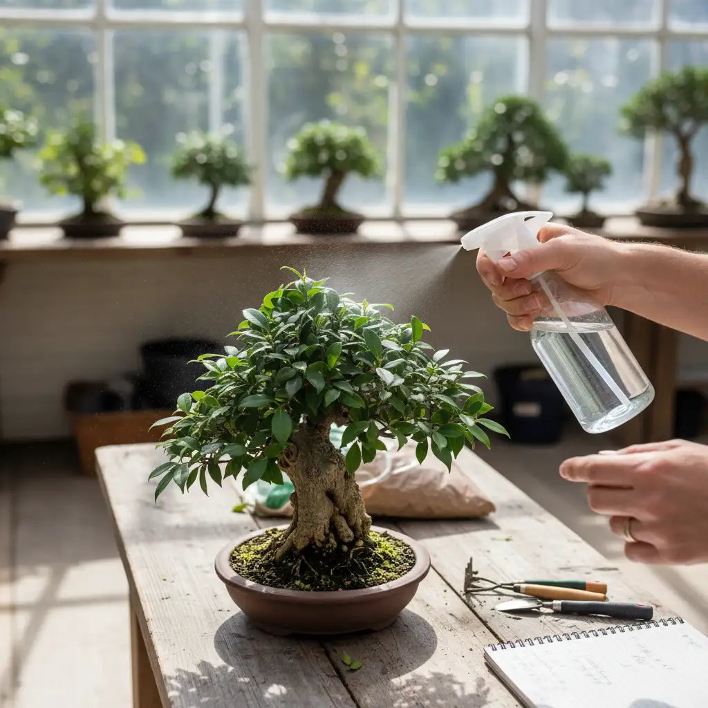 Advanced Bonsai Pest and Disease Management - Someone carefully ap