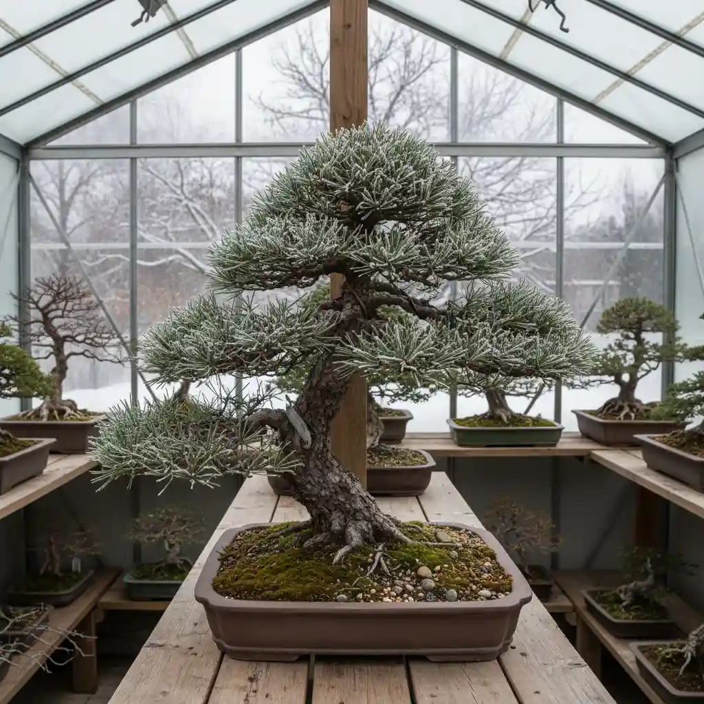 Pine Bonsai: Needles, Candles, and Advanced Techniques - Pine bonsai placed i