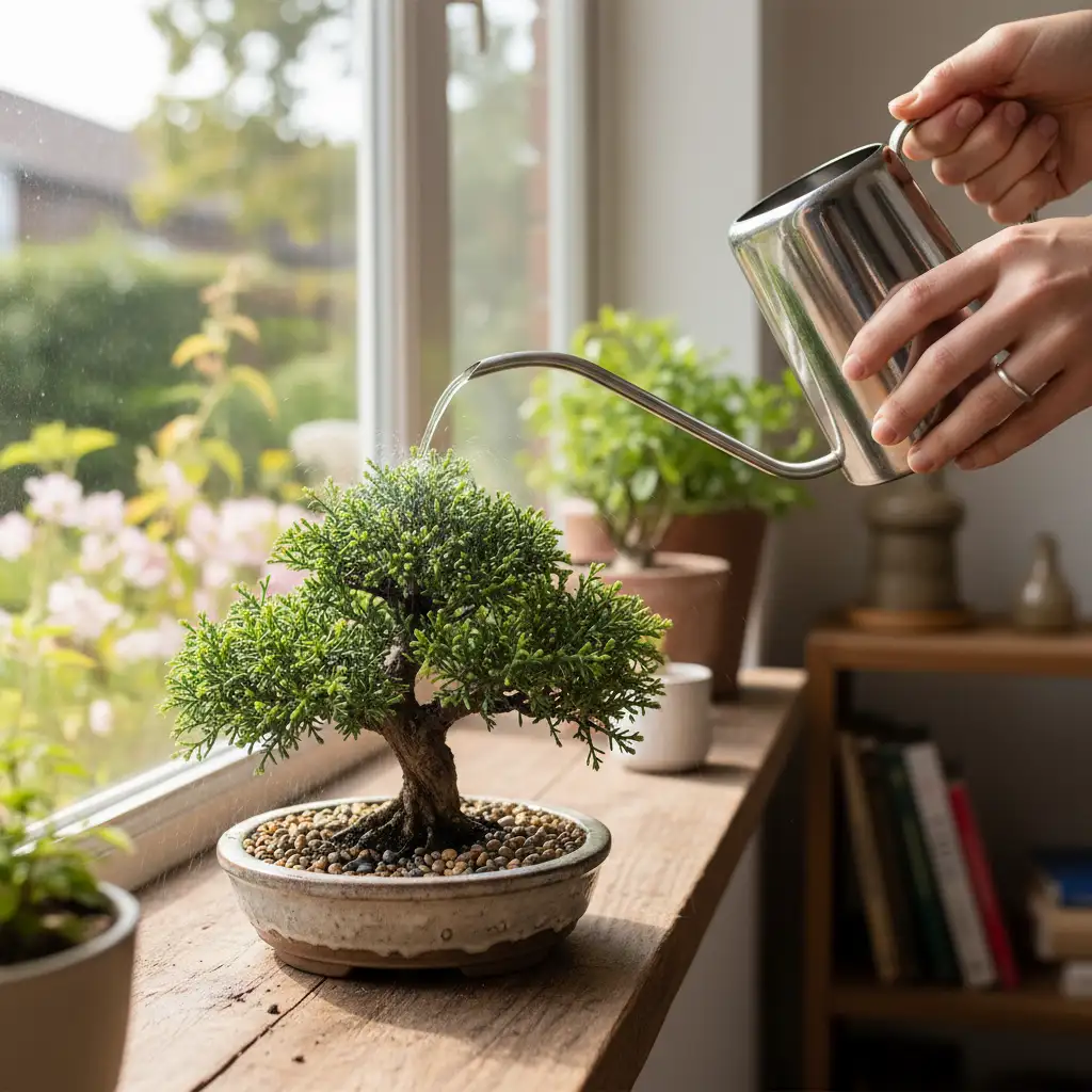 Beginner-Friendly Bonsai Tree Species - A person gently wate