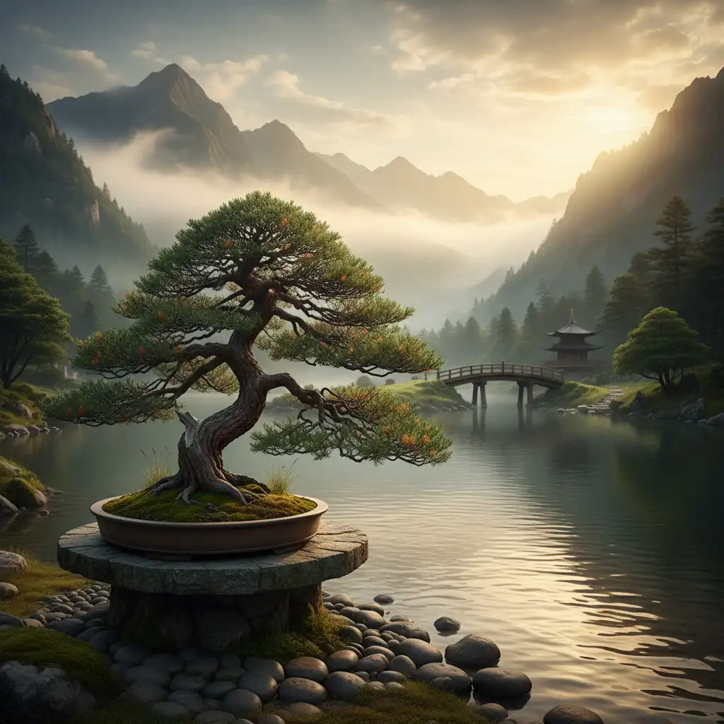 Mature bonsai tree being repotted