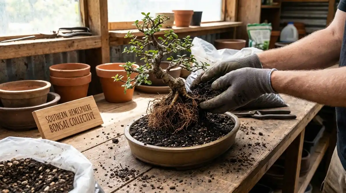 Repotting a bonsai in autumn