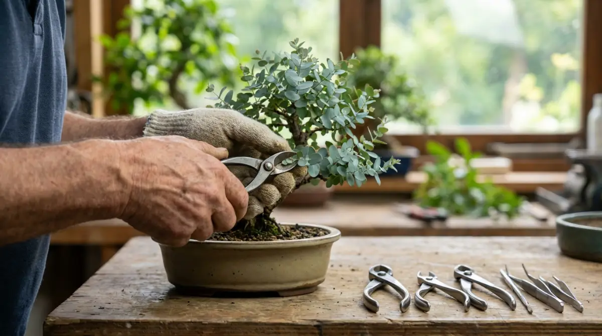 Pruning a native Australian Eucalyptus bonsai