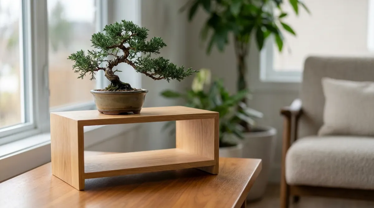 Elegant wooden indoor bonsai display stand