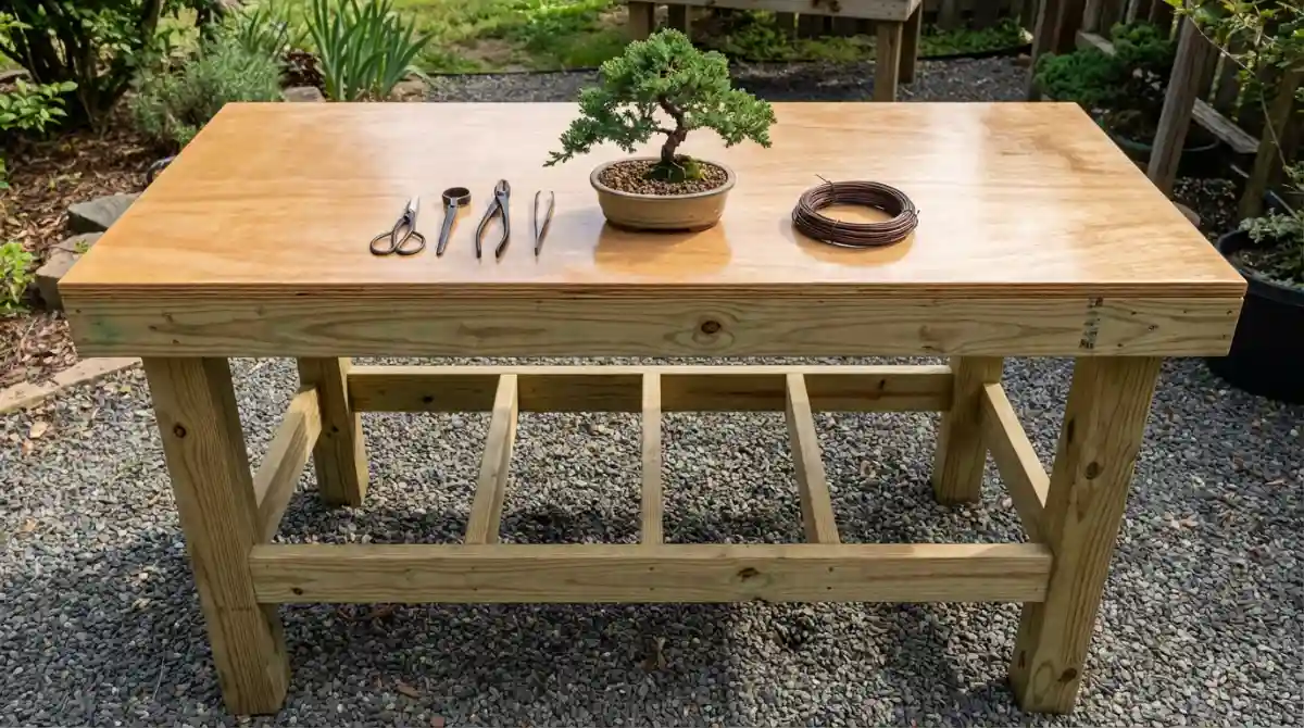 Finished beginner bonsai workbench top surface