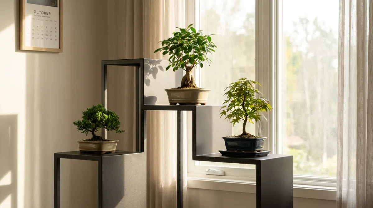 Modern multi-tiered powder-coated steel bonsai stand