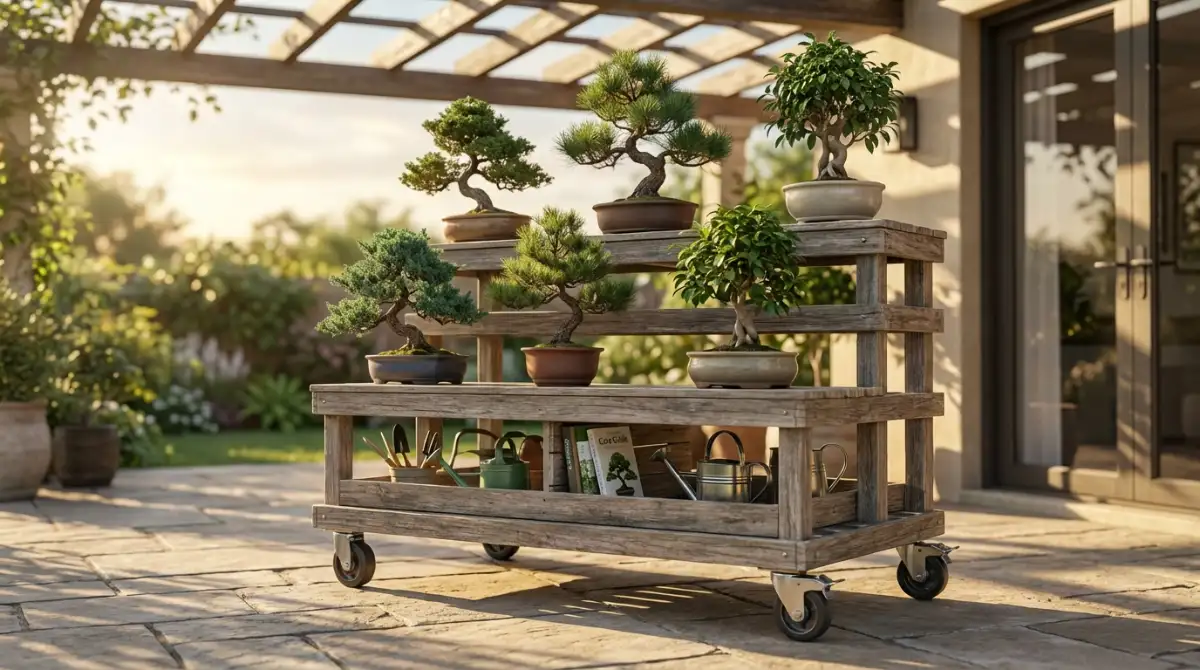 Wheeled bonsai cart for easy movement of trees