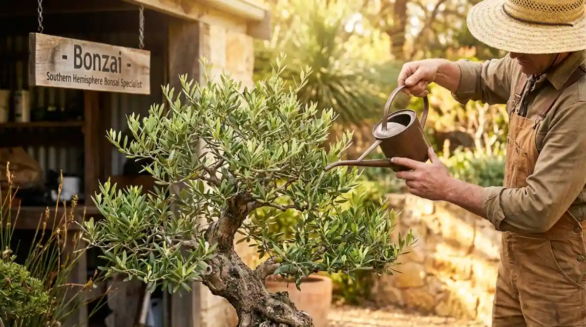 Southern Hemisphere bonsai watering in spring
