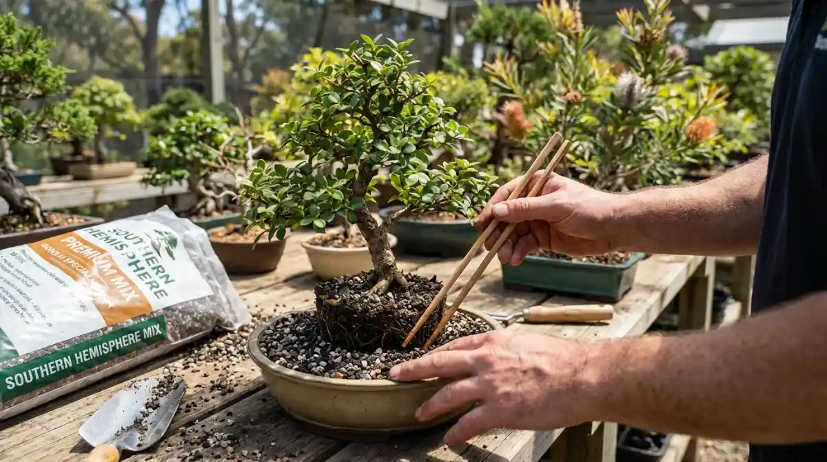 Bonsai potting process for new growers