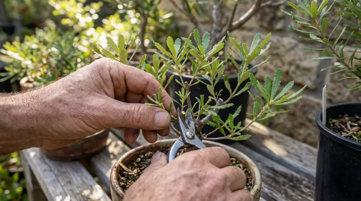 Pruning Banksia bonsai for ramification
