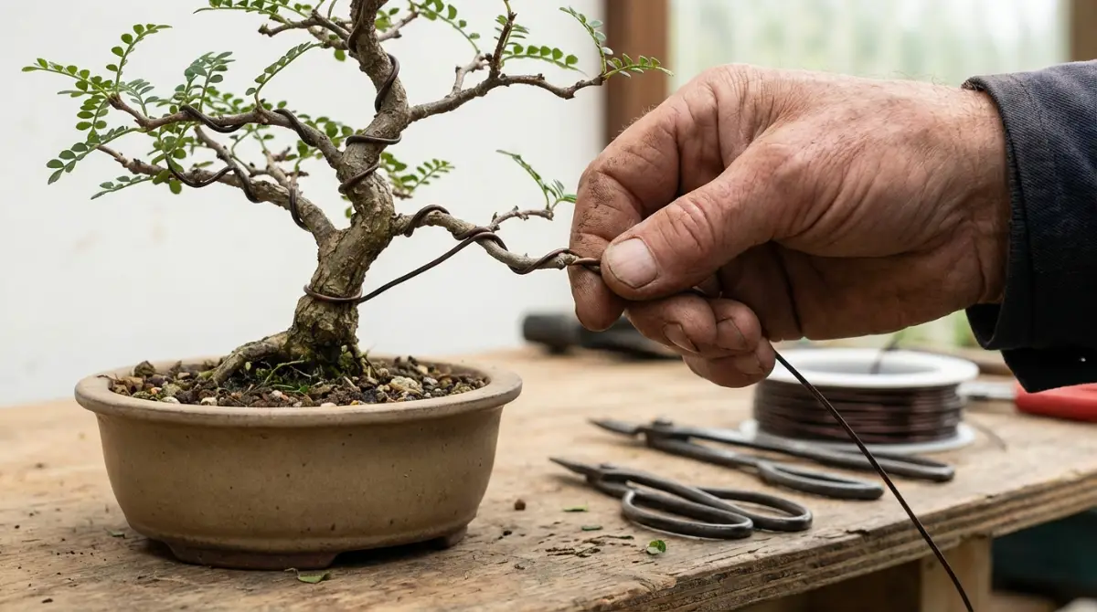 Wiring a NZ native bonsai for shaping