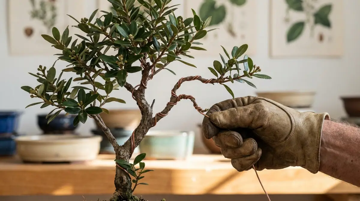 Wiring a Pohutukawa bonsai branch for shaping, an advanced pohutukawa bonsai care technique