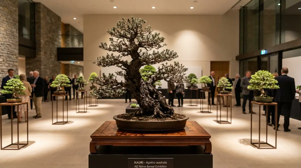 Majestic mature Kauri bonsai exhibit