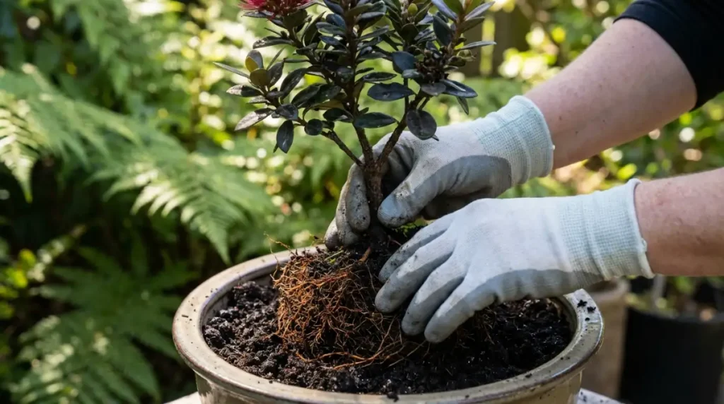 Repotting a New Zealand native bonsai in spring