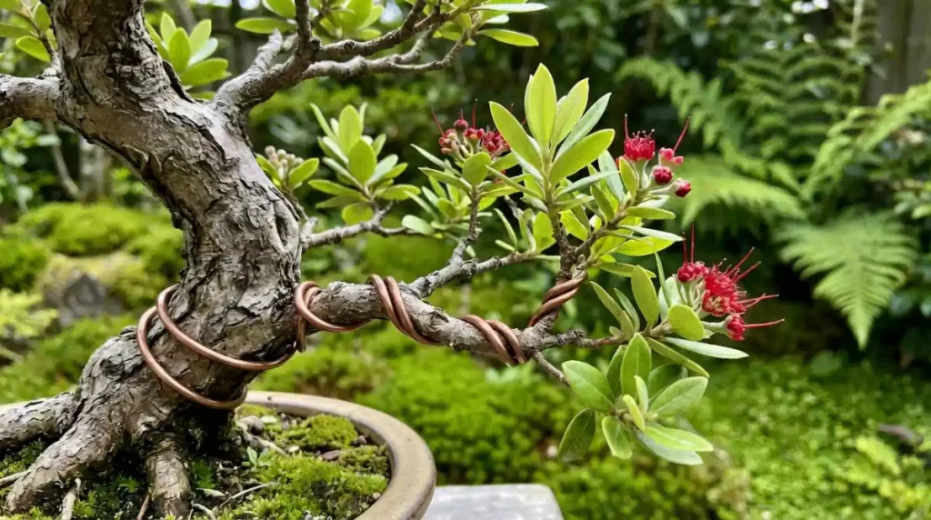 Wiring a Pohutukawa NZ native bonsai branch