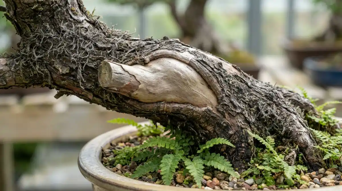 Healed wound on NZ native bonsai branch