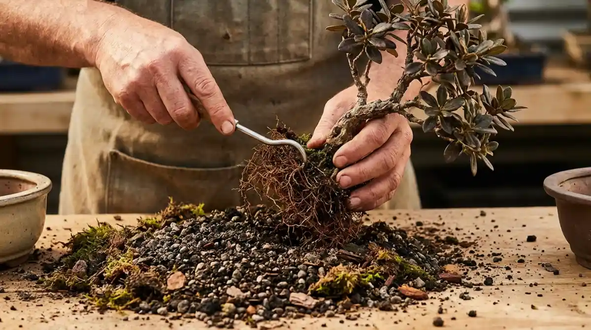 Repotting an NZ native bonsai tree
