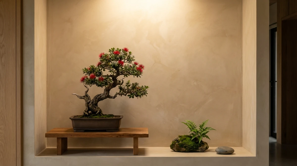 Modern NZ tokonoma-style bonsai display