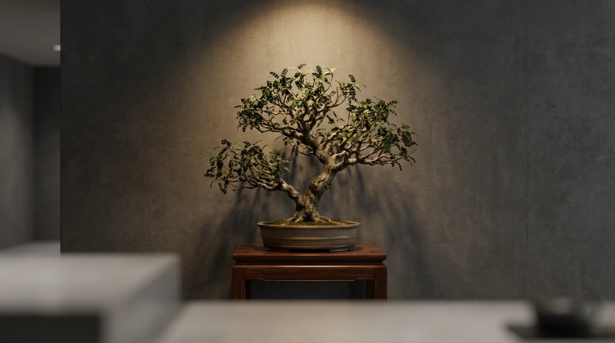 Bonsai display NZ optimal lighting and background