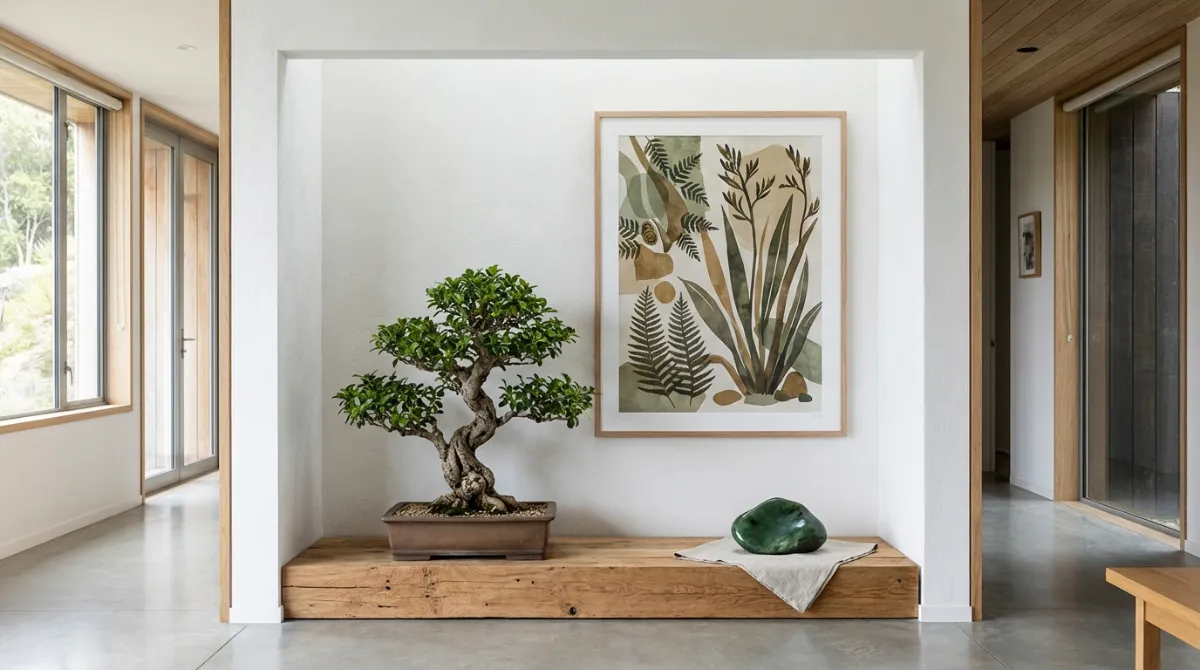 Tokonoma inspired NZ native bonsai display