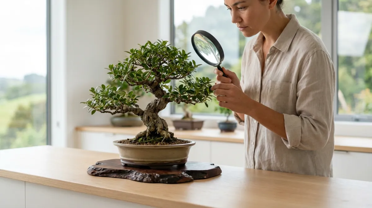 Inspecting native NZ bonsai for pests