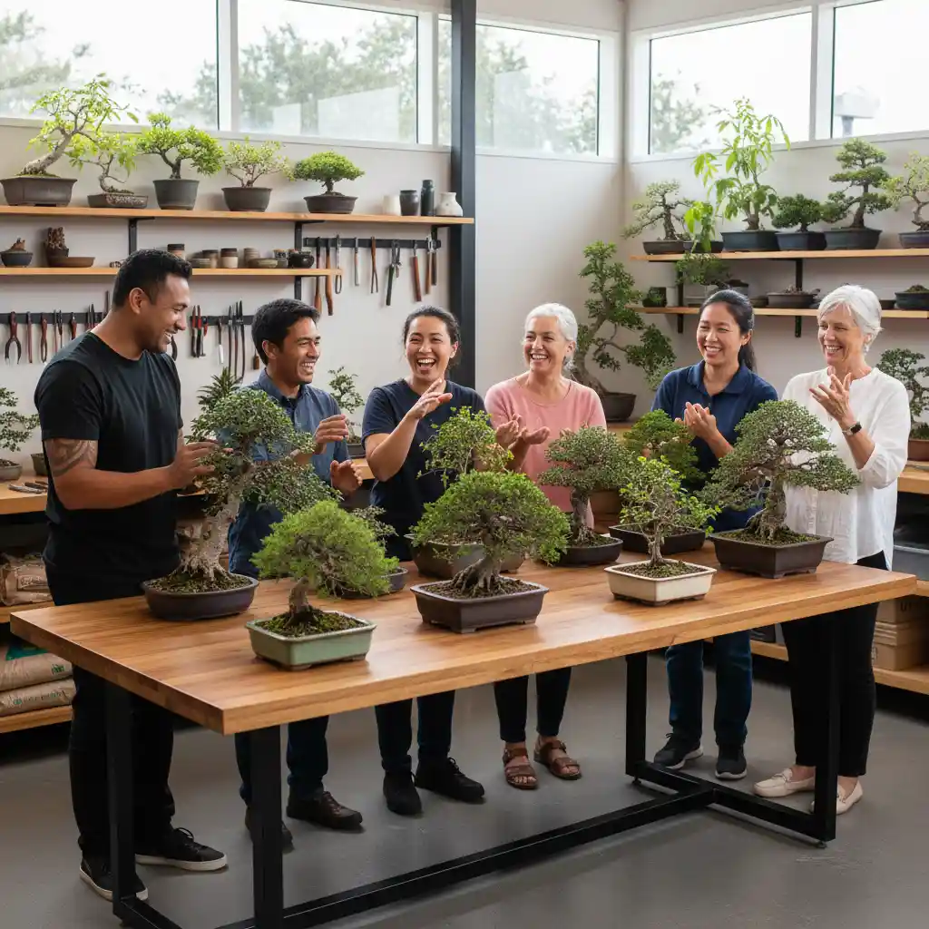 New Zealand bonsai community workshop, collaborative learning