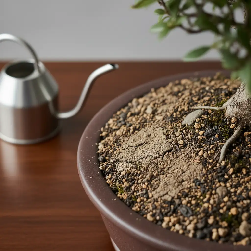 Careful winter watering of NZ native bonsai soil