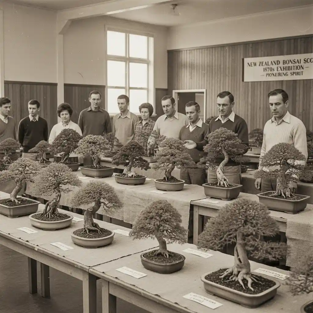 Early NZ bonsai exhibition and enthusiasts