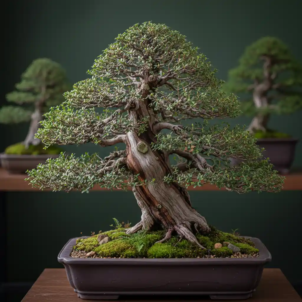 Detailed view of a mature native New Zealand bonsai tree