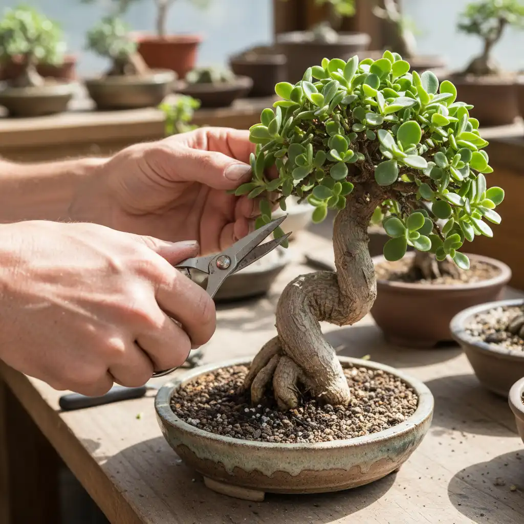 Pruning a Spekboom bonsai