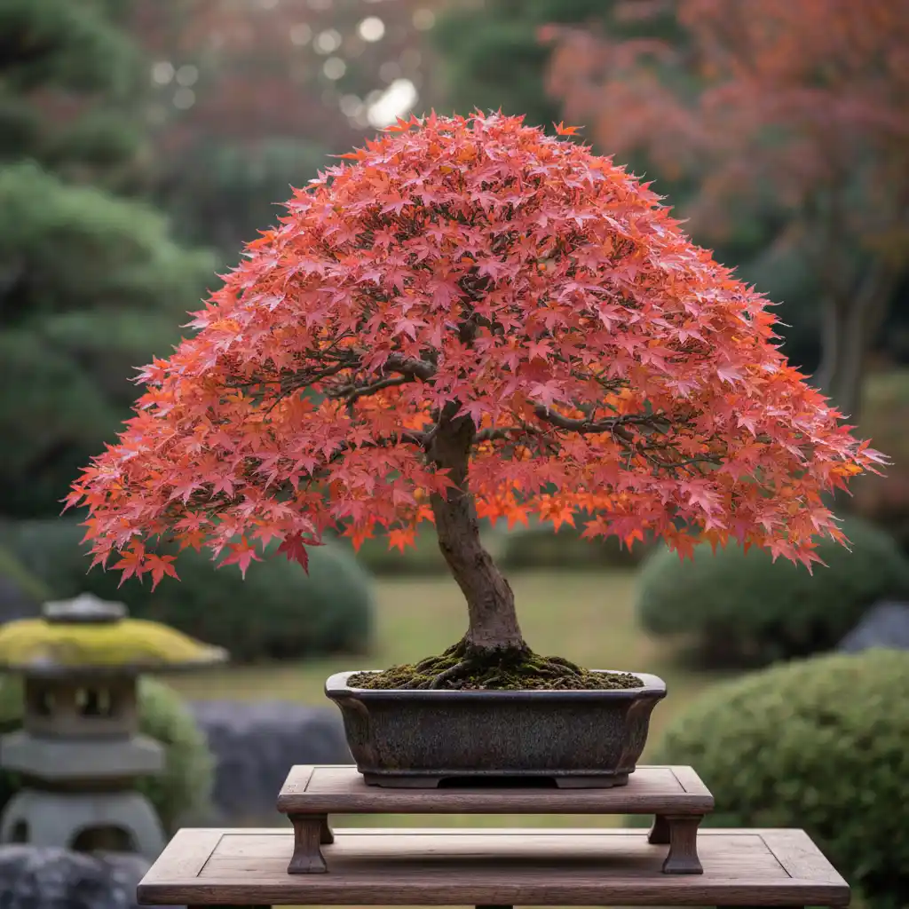 Japanese maple bonsai in autumn