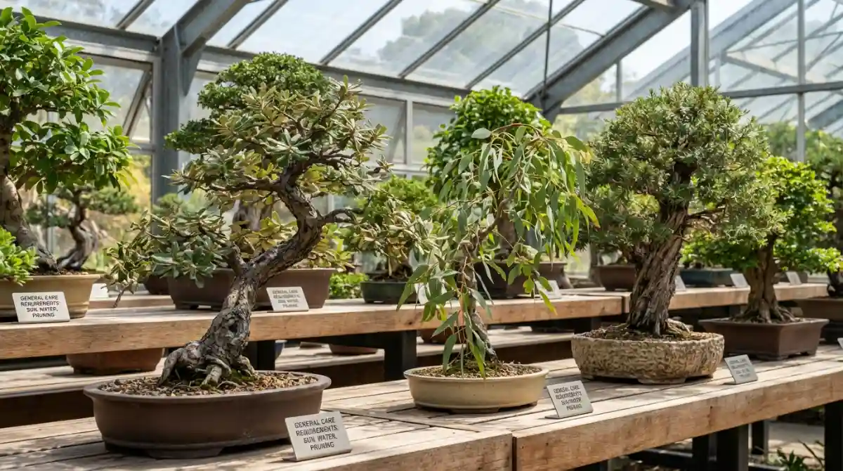 Assortment of Australian native bonsai trees