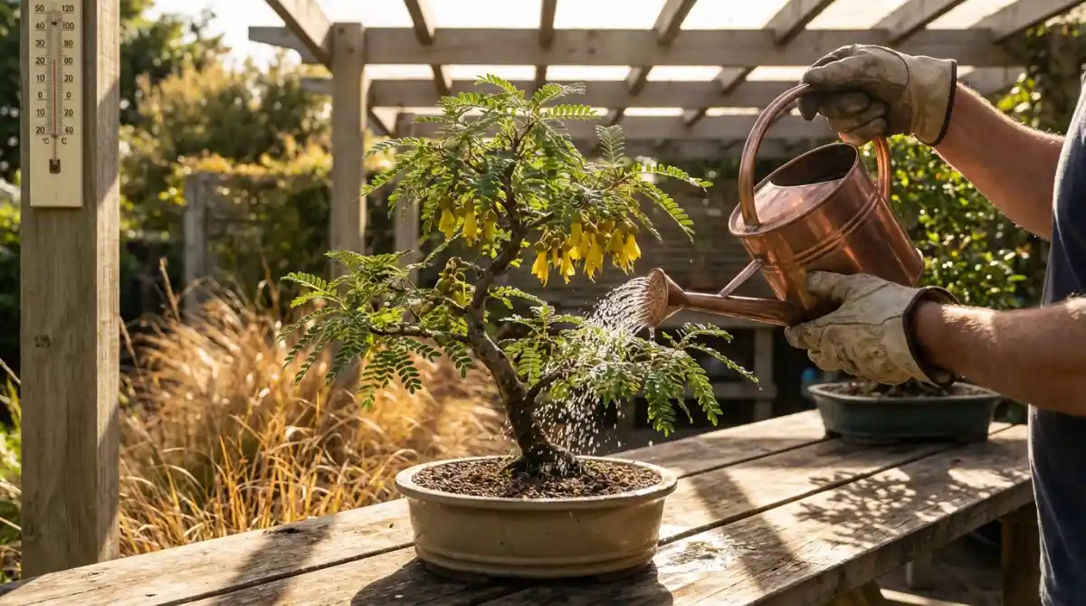 New Zealand Kowhai bonsai summer watering