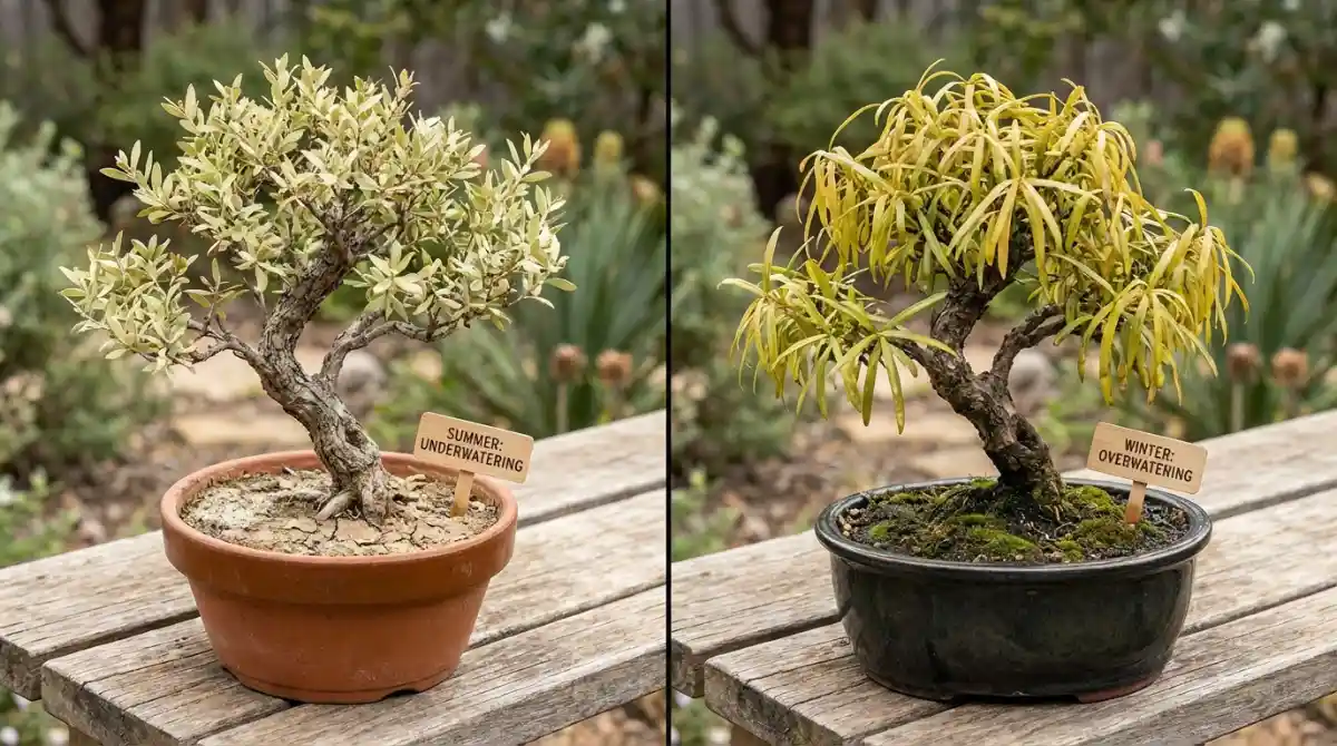 Bonsai showing signs of underwatering and overwatering
