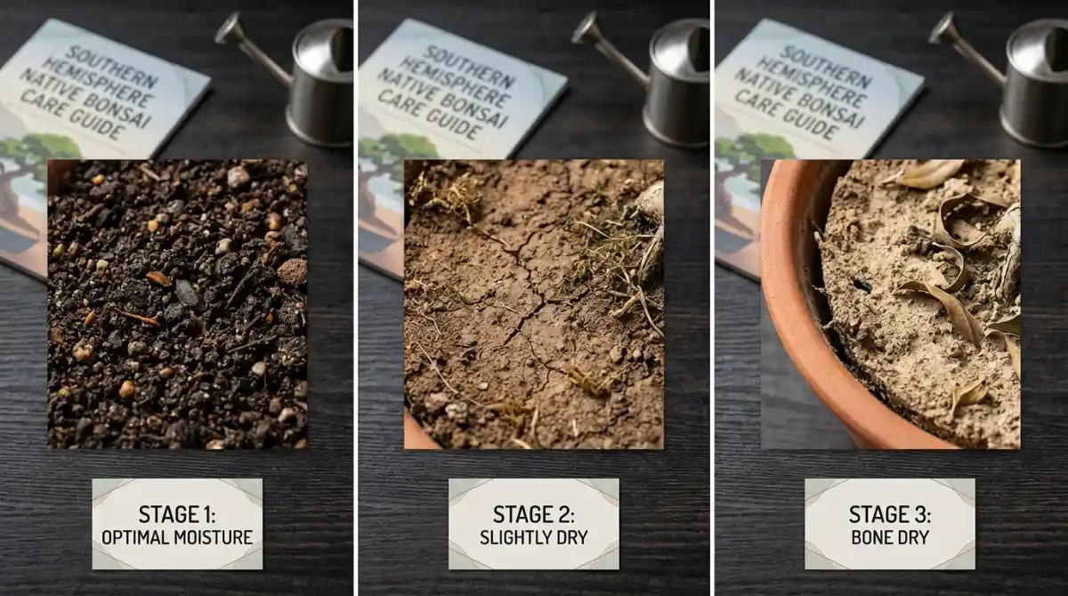 Visual guide to bonsai soil moisture levels