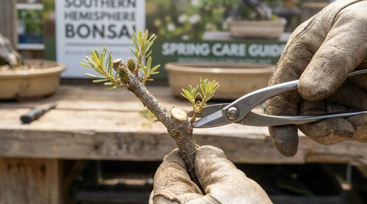 Pruning a Banksia bonsai branch