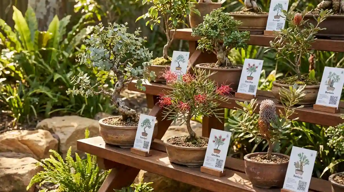 Collection of diverse Australian native bonsai trees